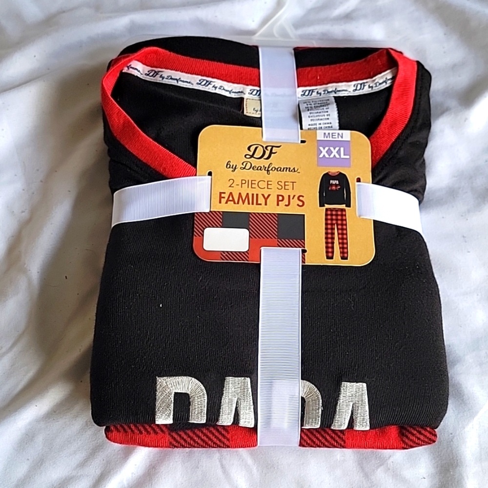 Men's Size 2XL "Papa" Black & Red Buffalo Check Bear 2-Piece Pajama Set
